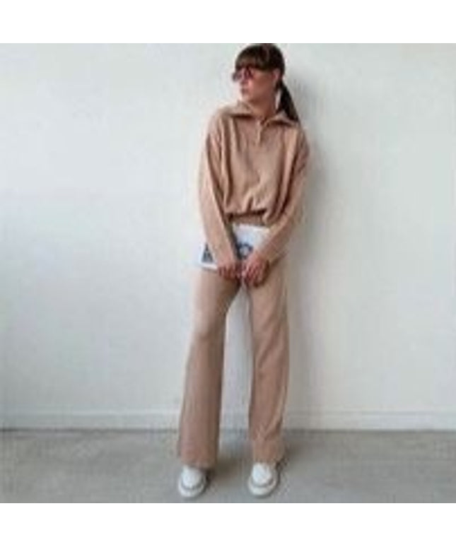 Knitted Zip Neck Top and Pant Set