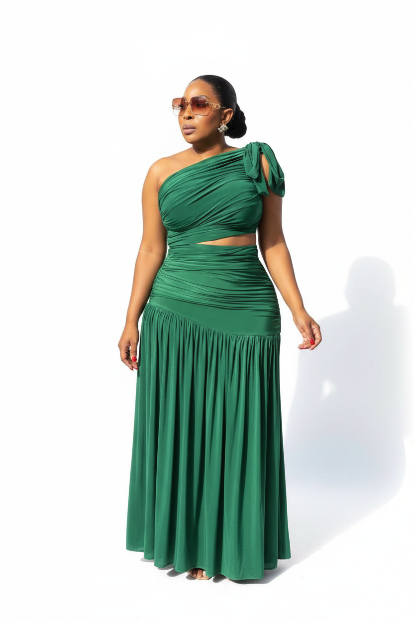 Women's One-Shoulder Ruched Cutout Maxi Dress