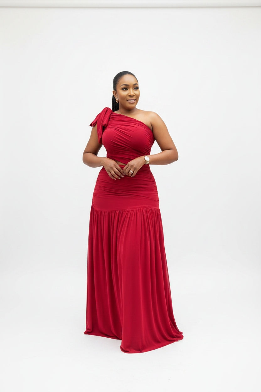 Women's One-Shoulder Ruched Cutout Maxi Dress
