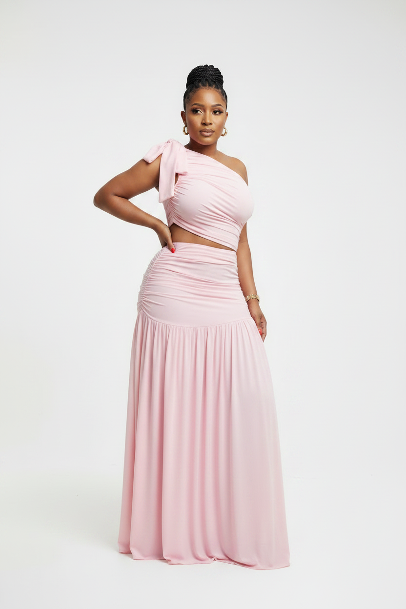 Women's One-Shoulder Ruched Cutout Maxi Dress