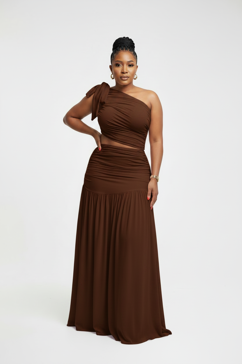 Women's One-Shoulder Ruched Cutout Maxi Dress