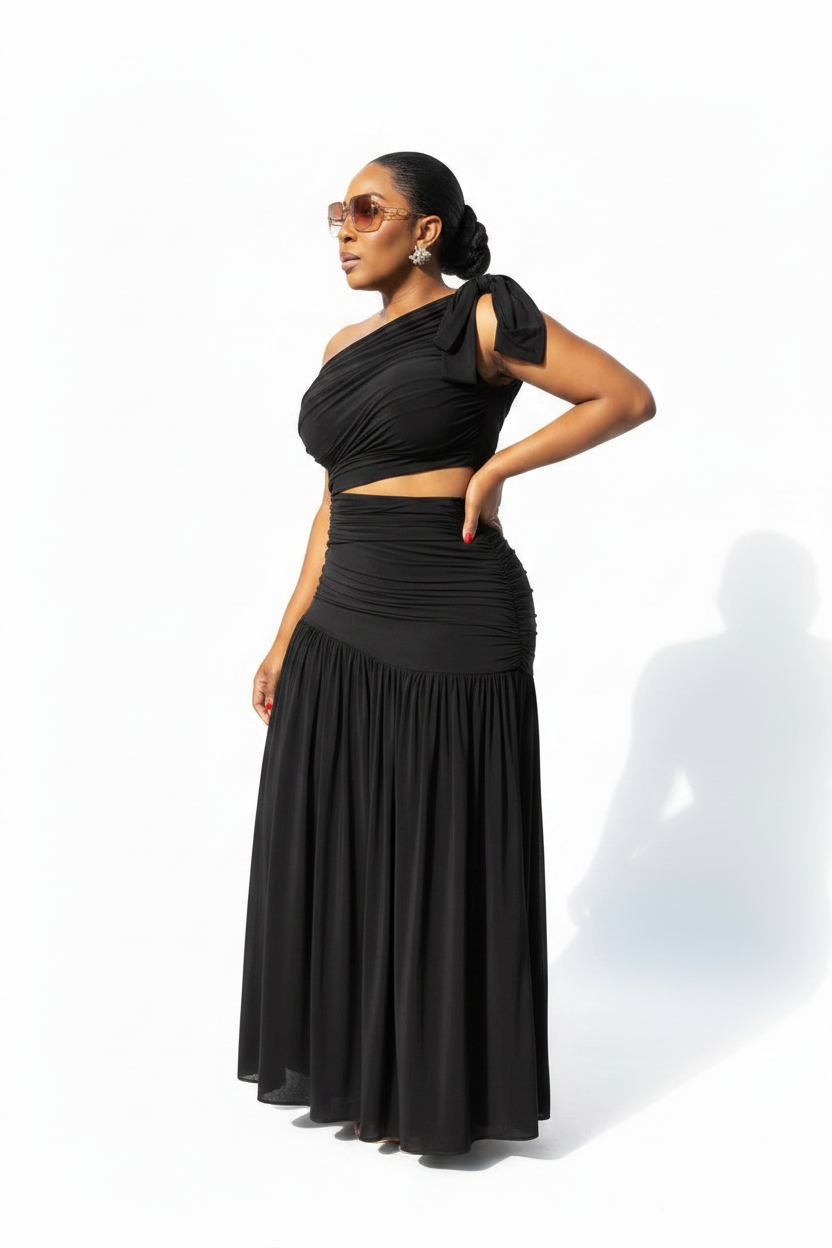 Women's One-Shoulder Ruched Cutout Maxi Dress