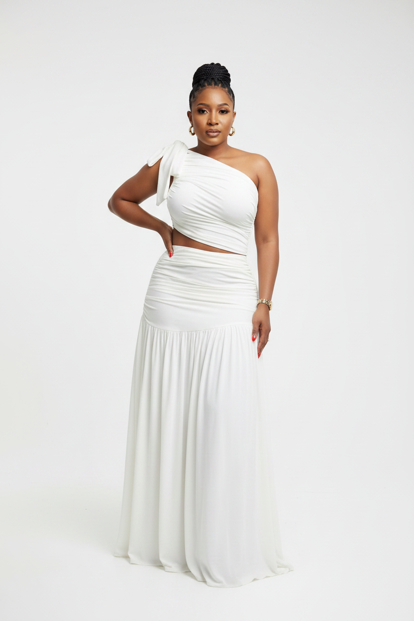 Women's One-Shoulder Ruched Cutout Maxi Dress