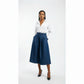 Retro Fringed Denim A-Line Midi Skirt