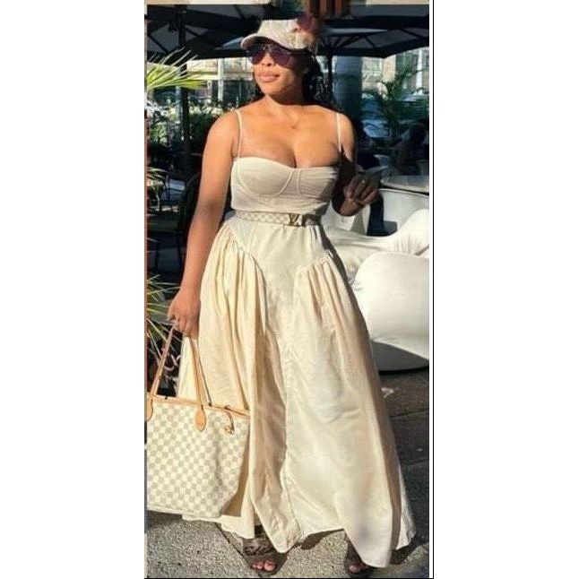 Spaghetti strap Lace Up Maxi Dress.