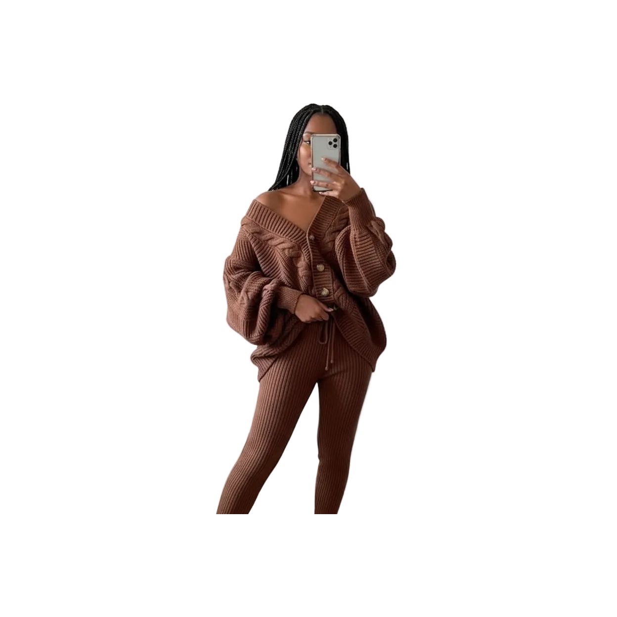 Solid Color Woolen Top and Pant Set