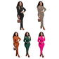 Turtle Neck Top & Deep V-Neck Dress Set