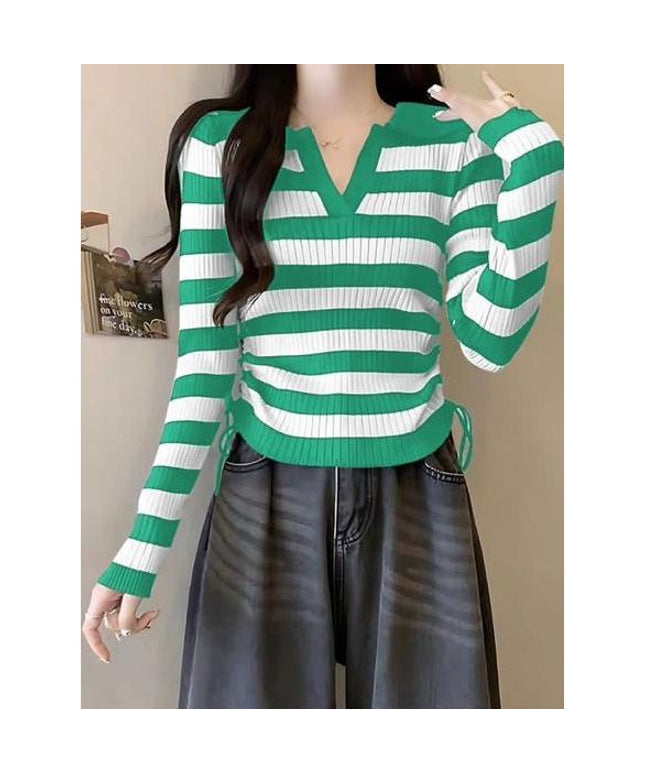 Knitted V-Neck Striped Top