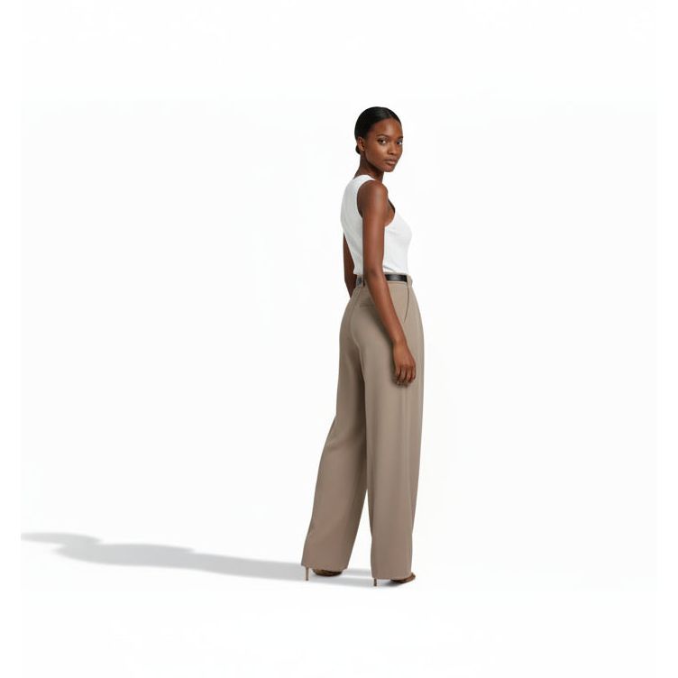 Women's Long Pleat Wide Straight-Leg Trousers