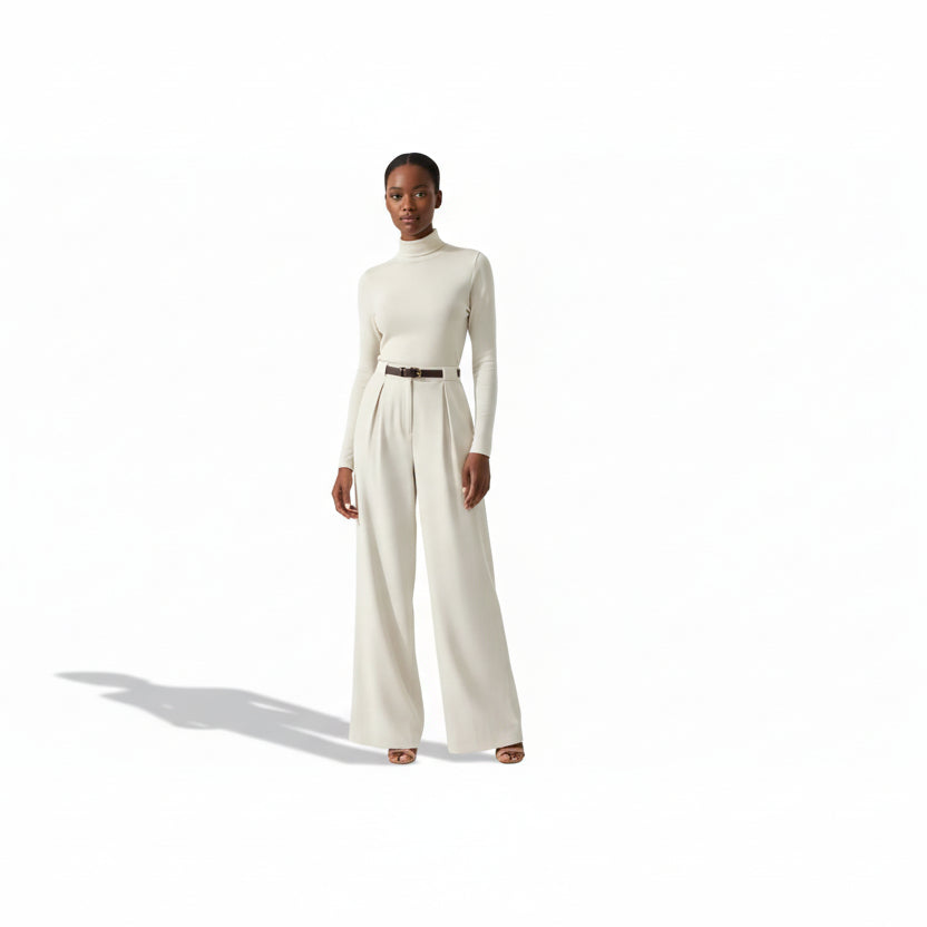 Women's Long Pleat Wide Straight-Leg Trousers