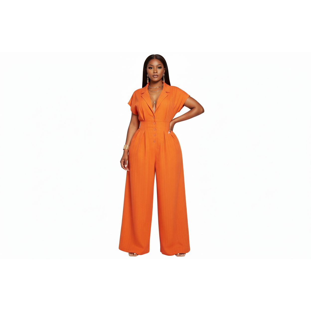 Short Cap Sleeves Wide-Leg Jumpsuit