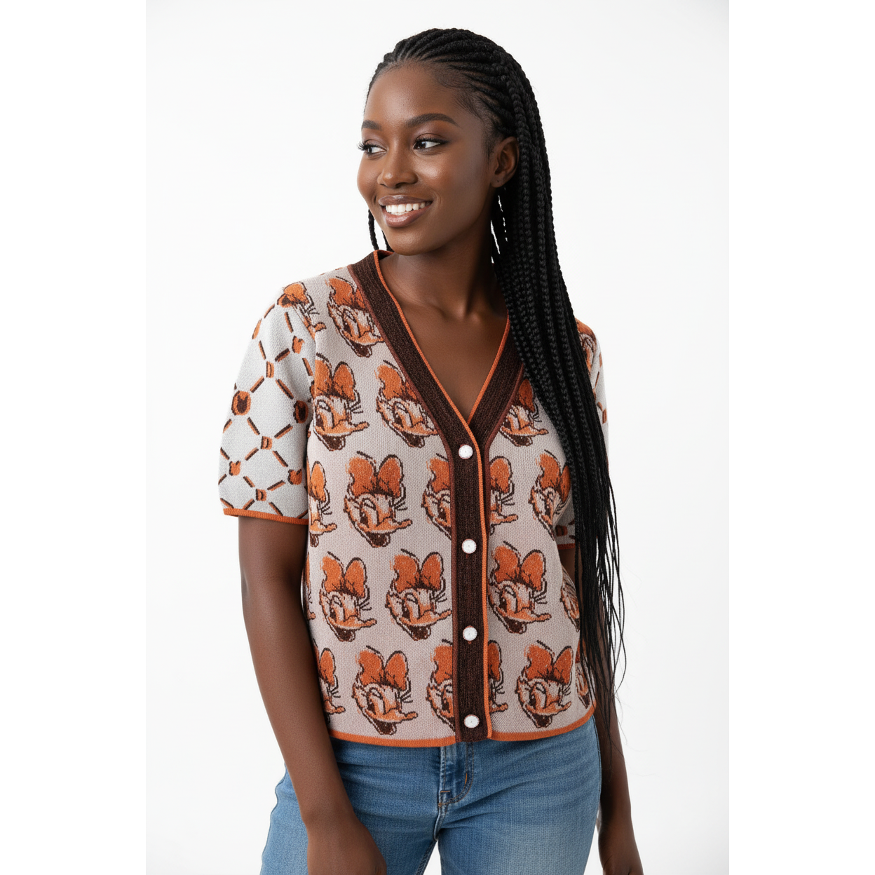 Buttoned Printed V-Neck T-Shirt