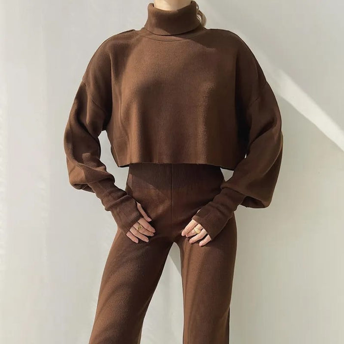 High Waisted Pant and Pullover Knitted Set