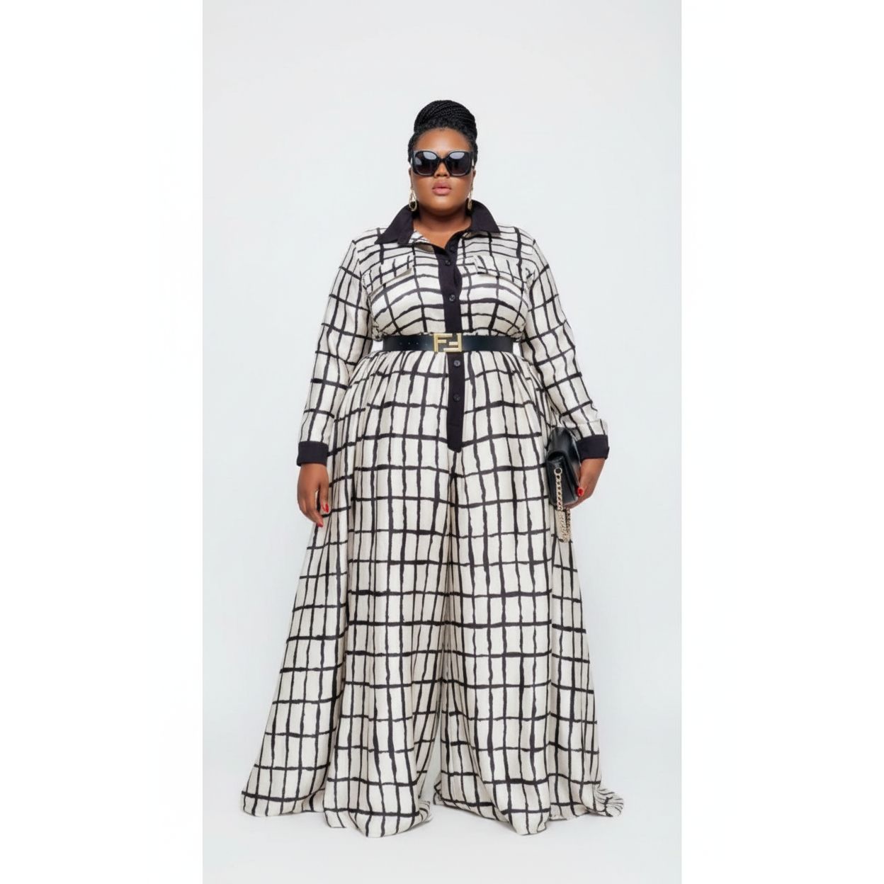 Full Size Stripe Zip-Front Long Sleeve Jumpsuit Plus Size main image 0