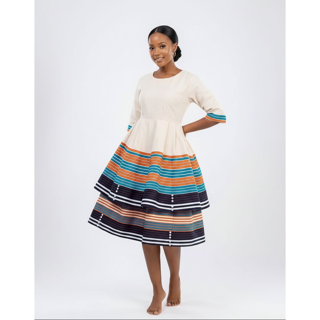 Plus Size African Layered Print Midi Dress