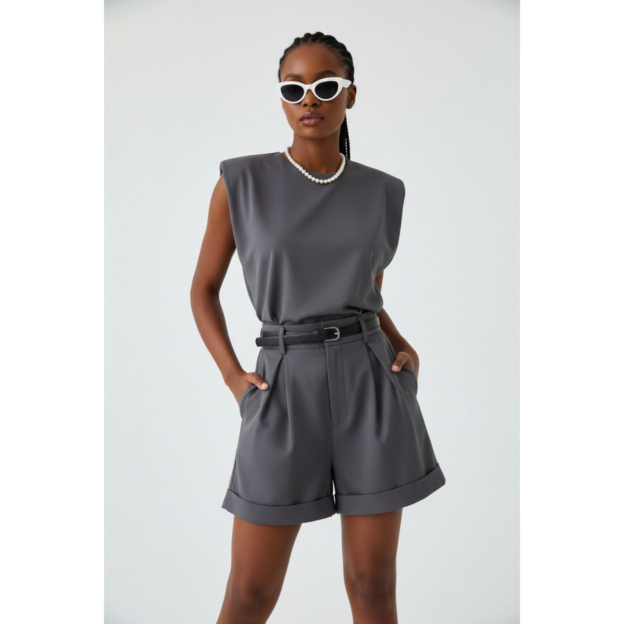 Shoulder Pad Top and Short Pants set.
