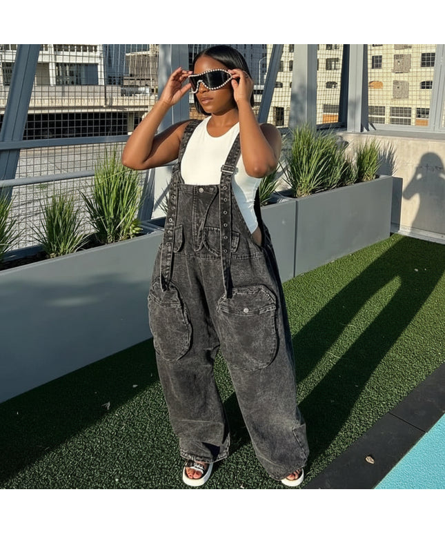 Big Pockets Loose Dungaree Denim Jumpsuit – YELLOW SUB TRADING