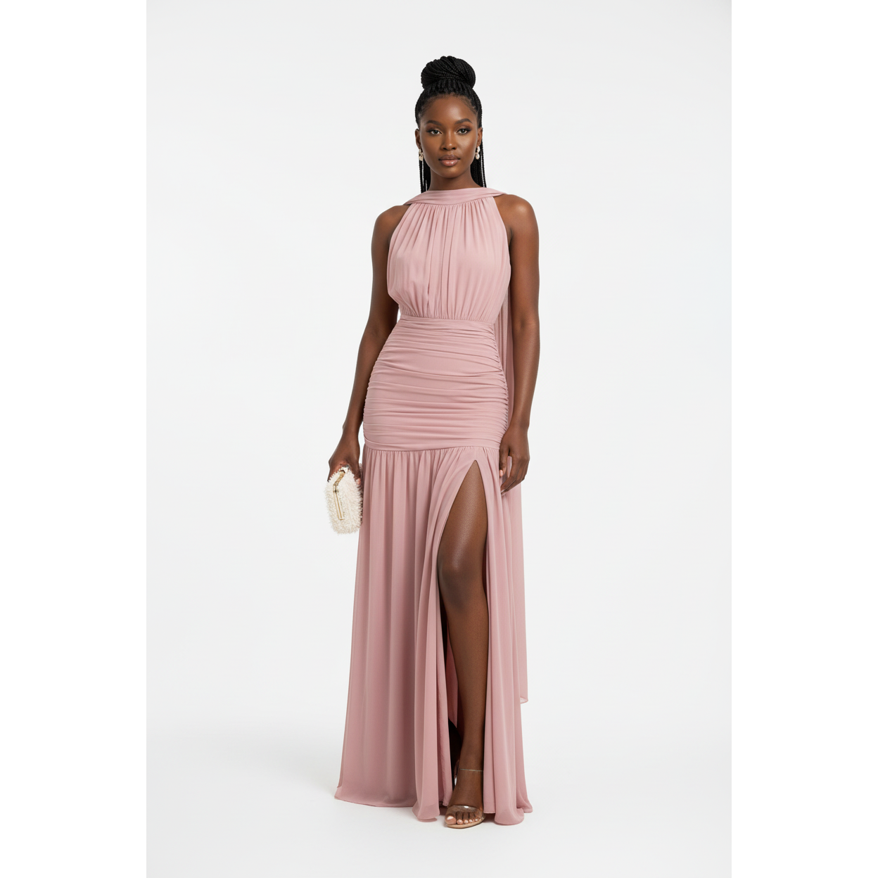 Sleeveless Halter Neck Backless Ruched Dress
