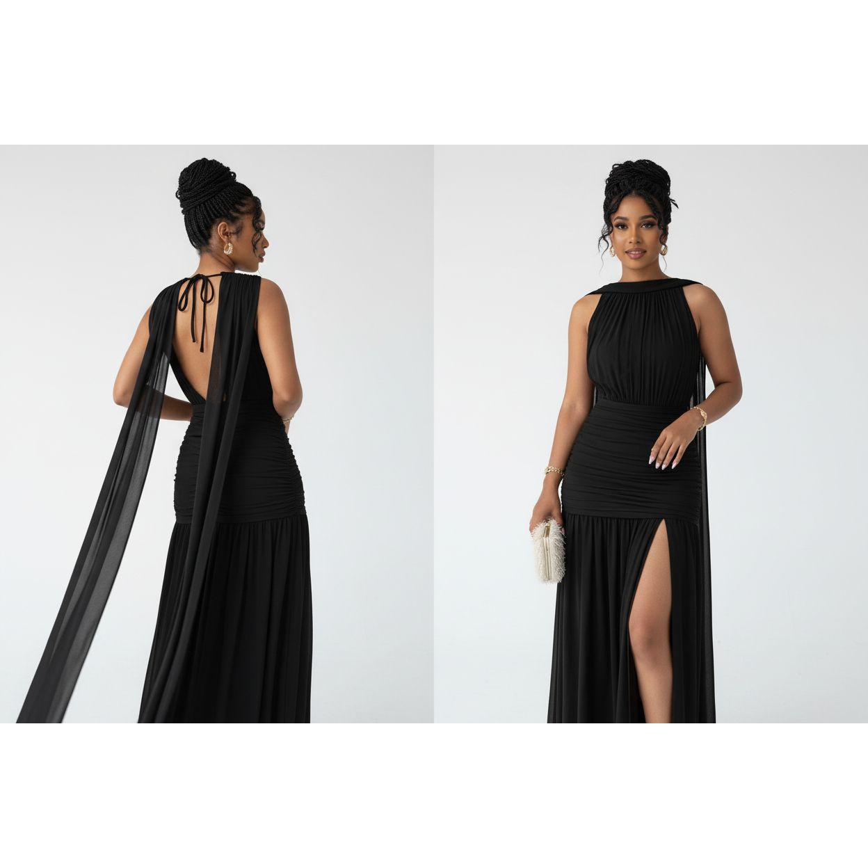 Sleeveless Halter Neck Backless Ruched Dress