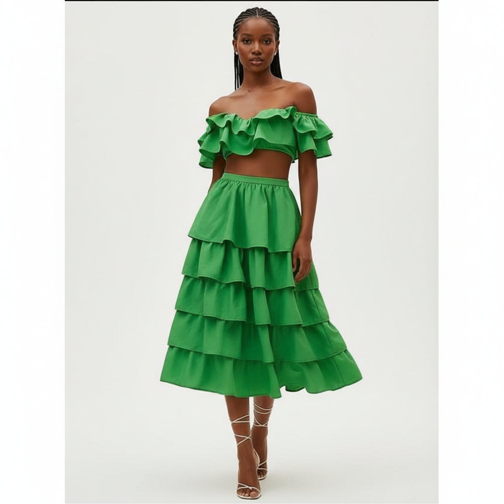 Ruffle Skirt With Sexy High Split.