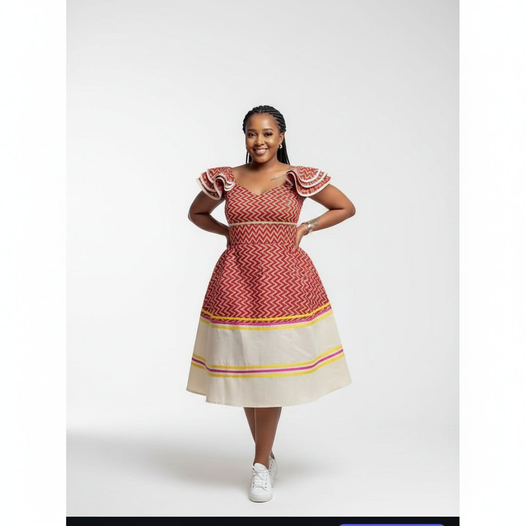 Sepedi Traditional Design Dress with Long Slit