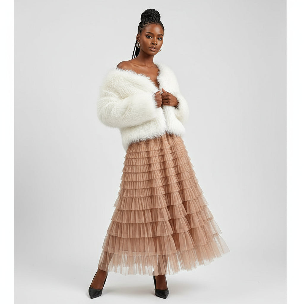 Feather High Waisted Tulle Skirt