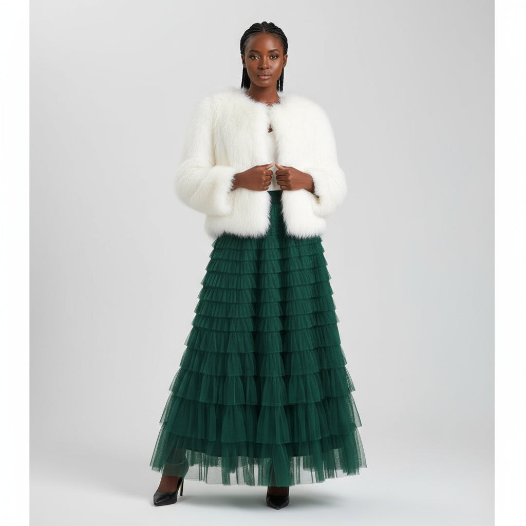 Feather High Waisted Tulle Skirt