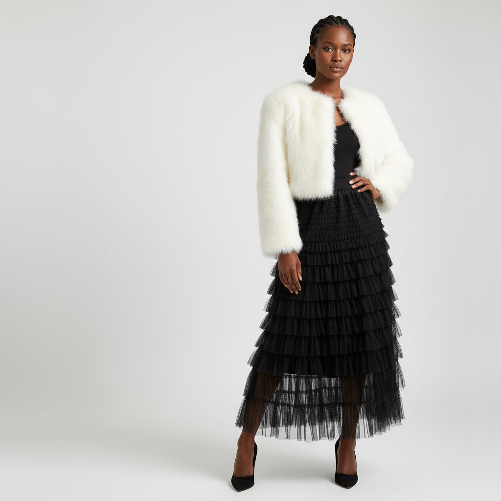 Feather High Waisted Tulle Skirt