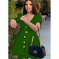 Sexy V-Neck Buttoned Dress