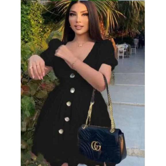 Sexy V-Neck Buttoned Dress