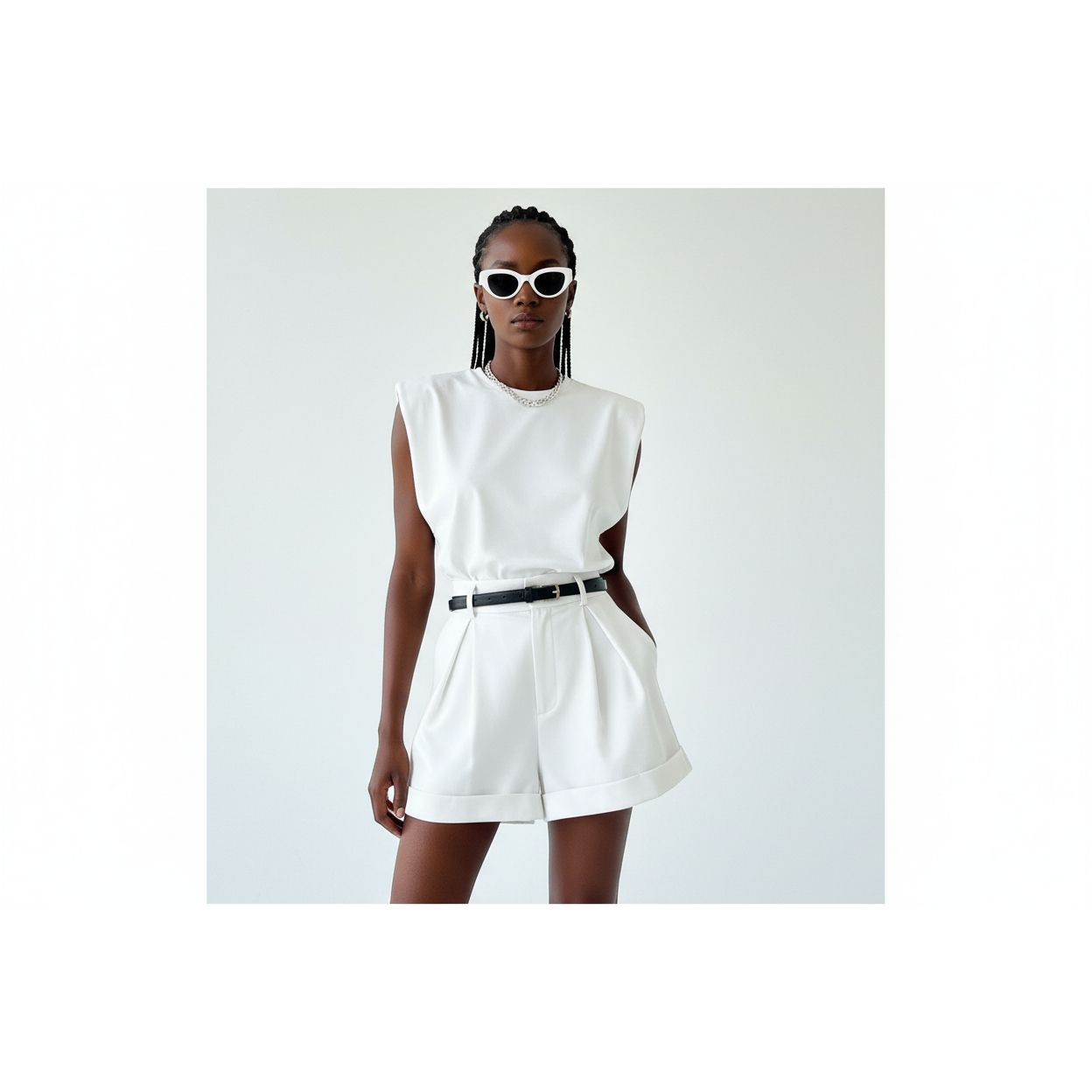 Shoulder Pad Top and Short Pants set.