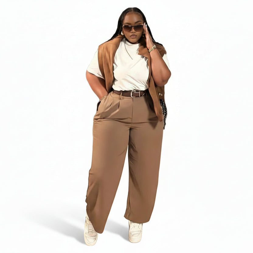 Women's Long Pallazzo Straight-Leg Trousers