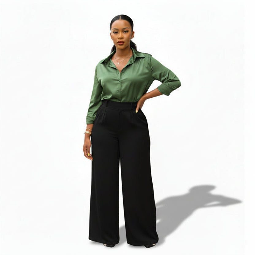 Women's Long Pallazzo Straight-Leg Trousers