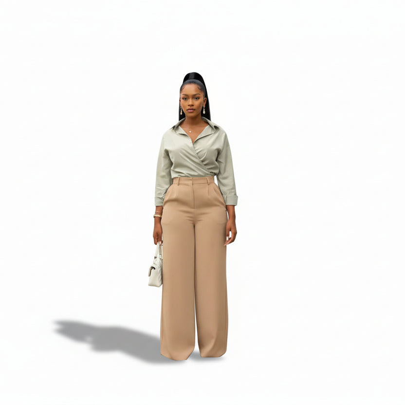 Women's Long Pallazzo Straight-Leg Trousers