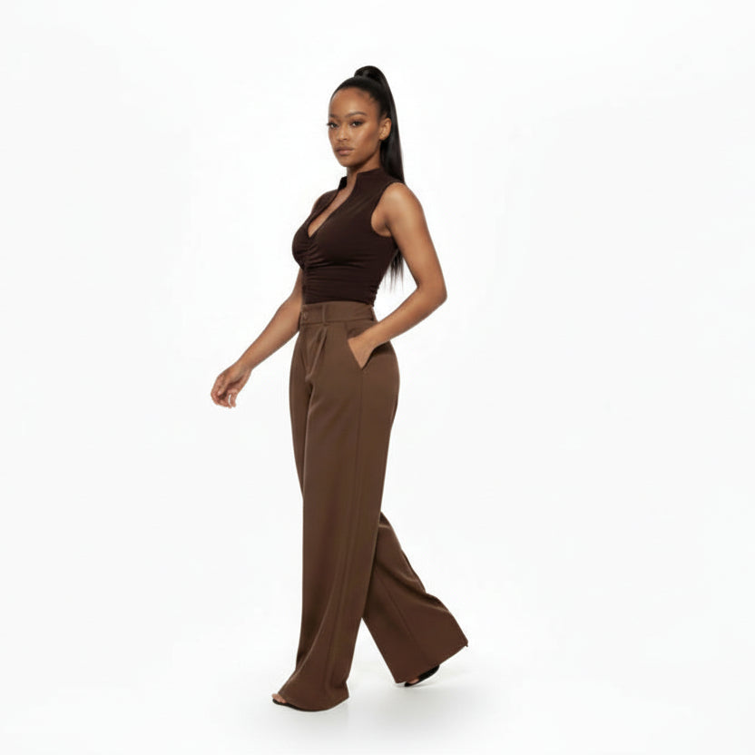 Women's Long Pallazzo Straight-Leg Trousers