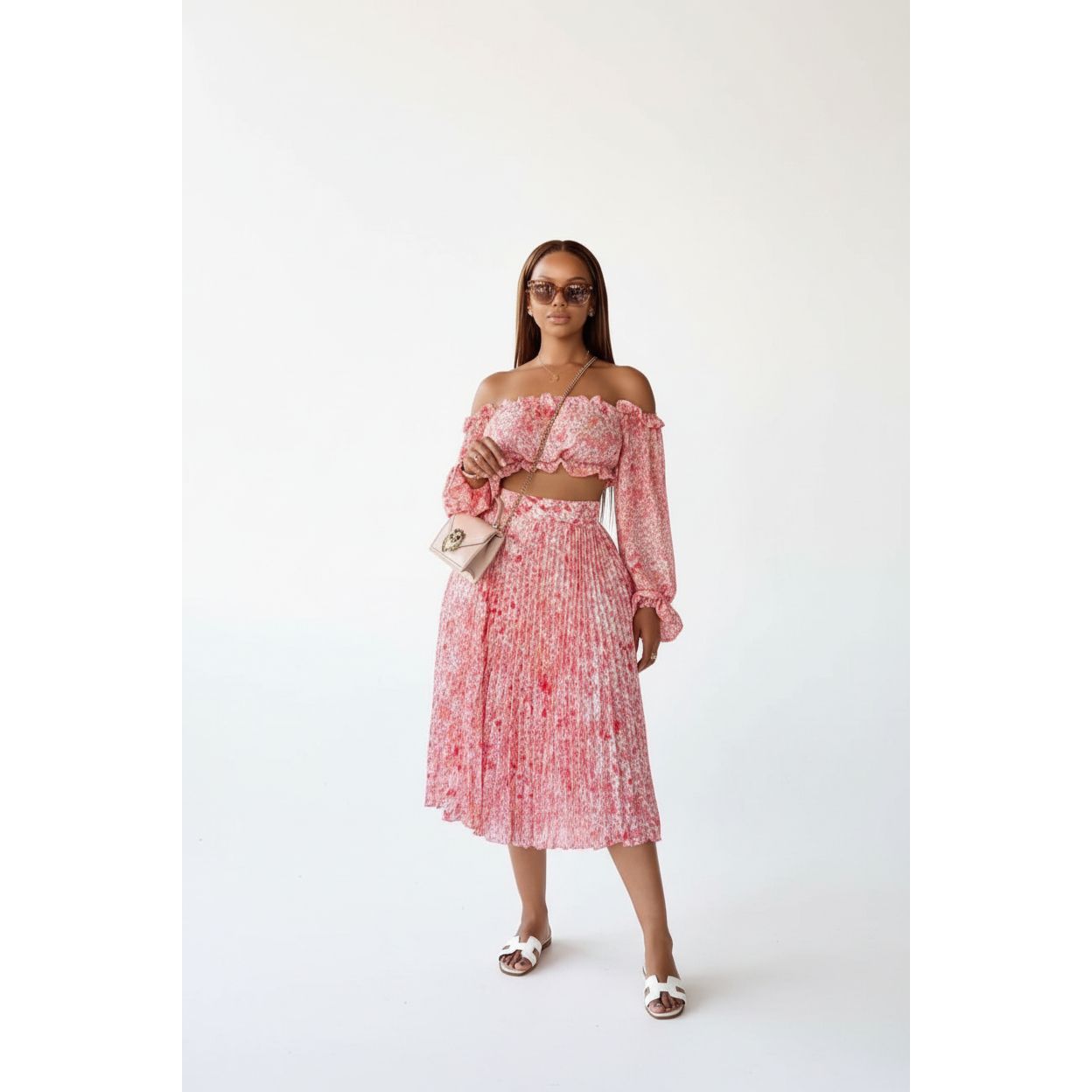 Pleated Skirt and Boob Tube Crop Set