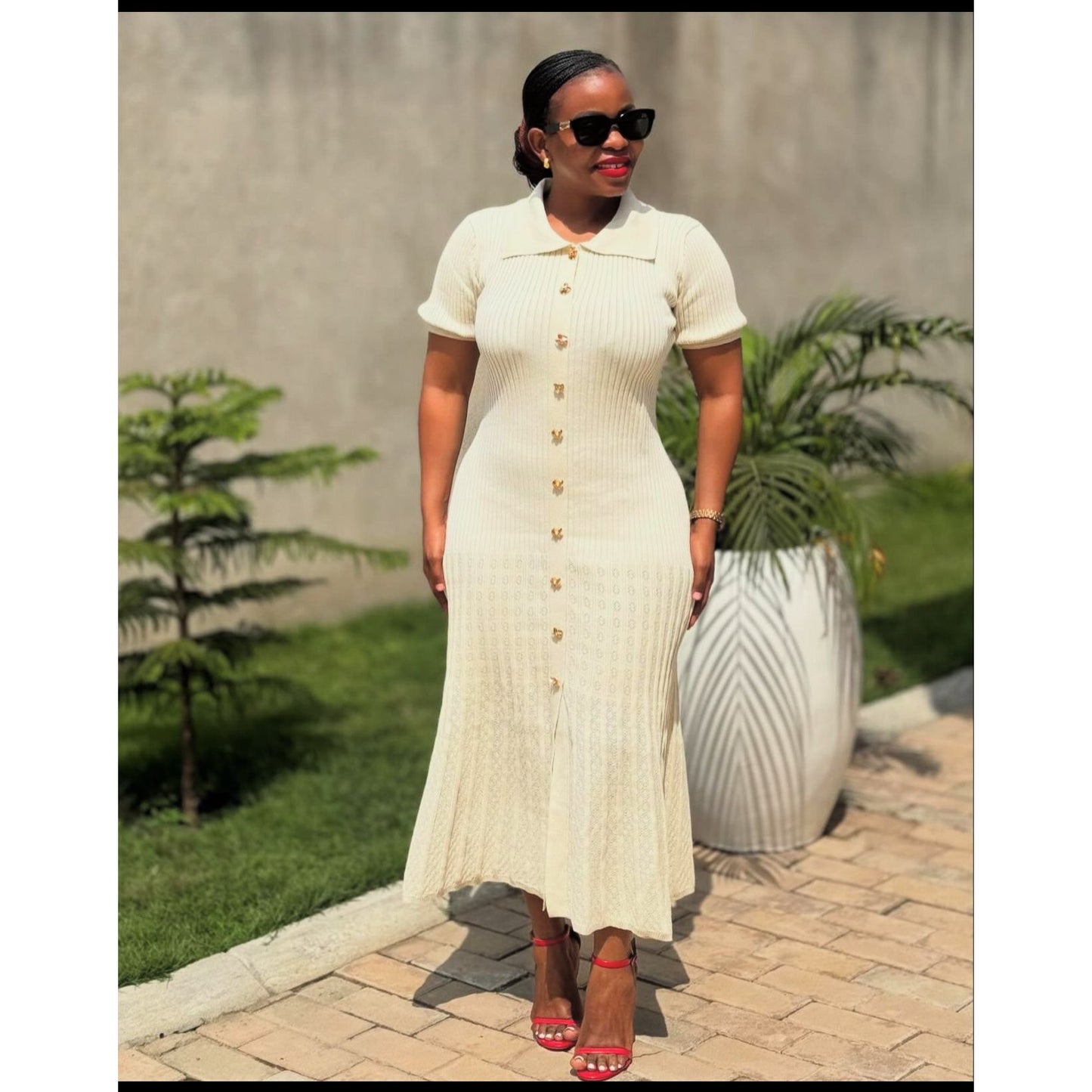 Bodycon Button Short Sleeve Maxi Dress.