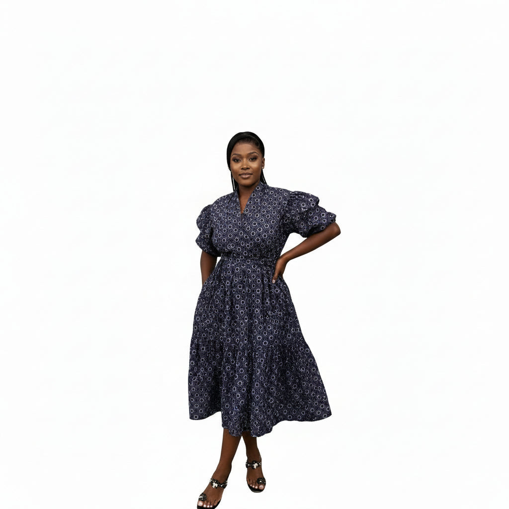 Ankara Pleated Traditional Maxi Dress.