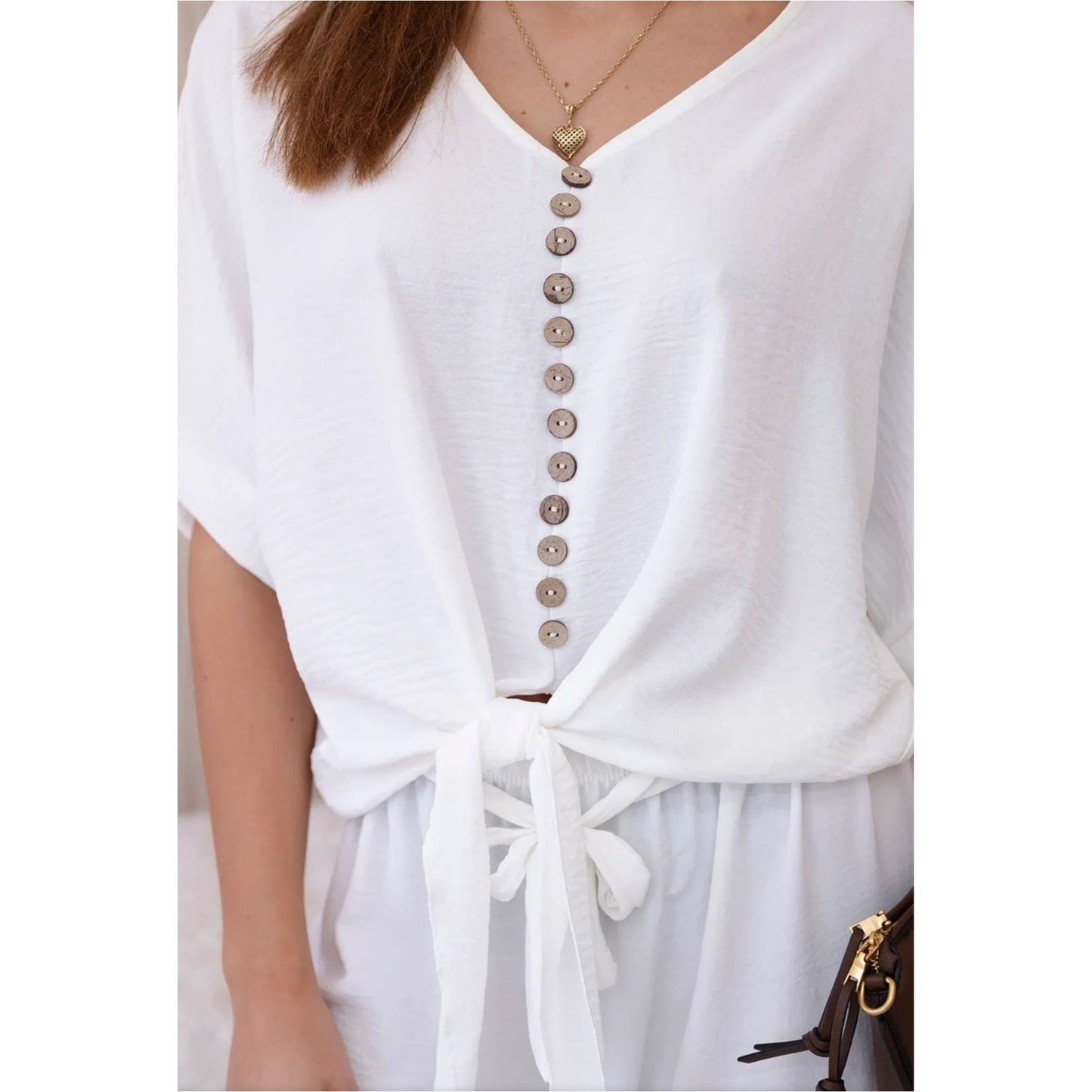 Button Front Shirt & Wide Leg Pants Set.