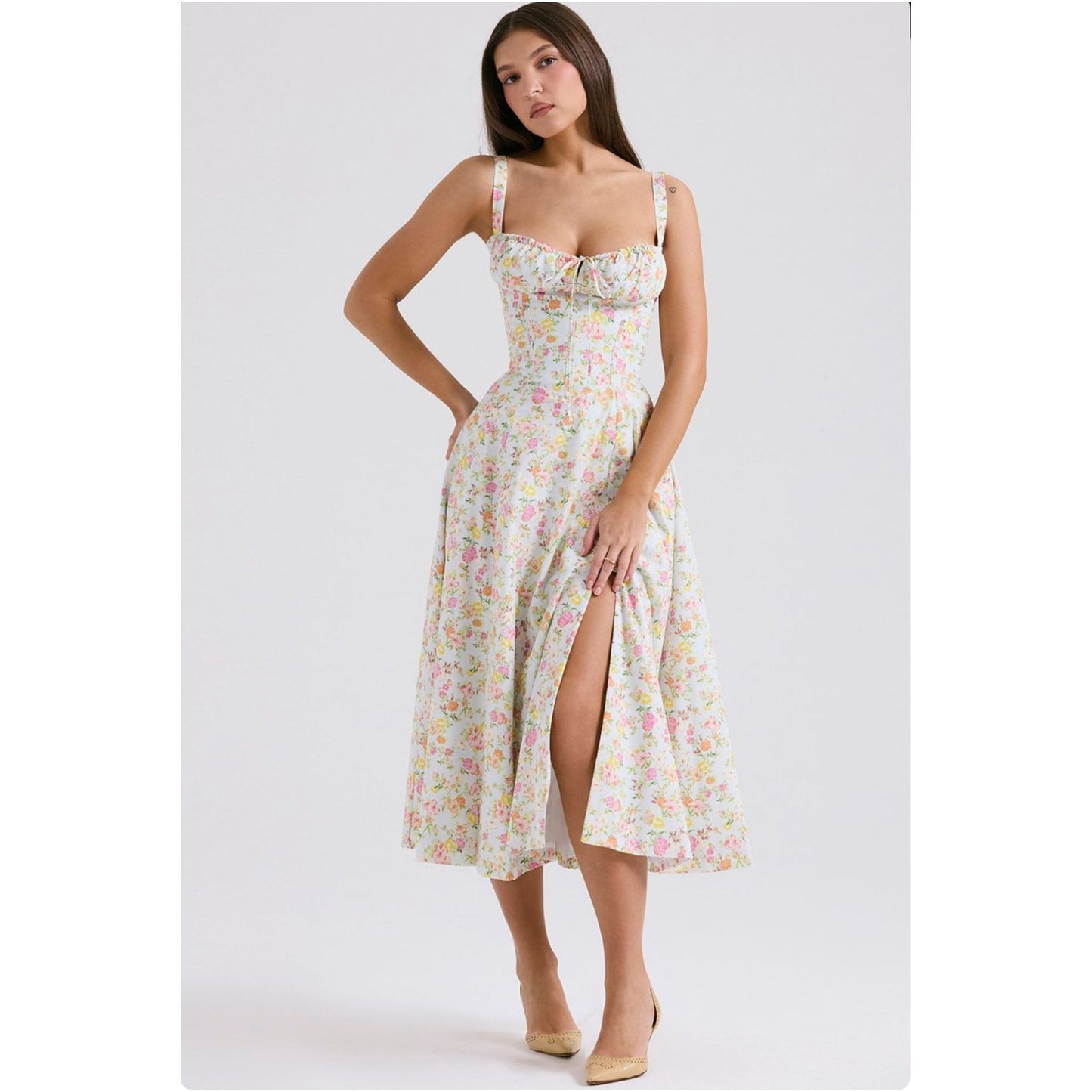 Floral Print Cotton Bustier Sundress.