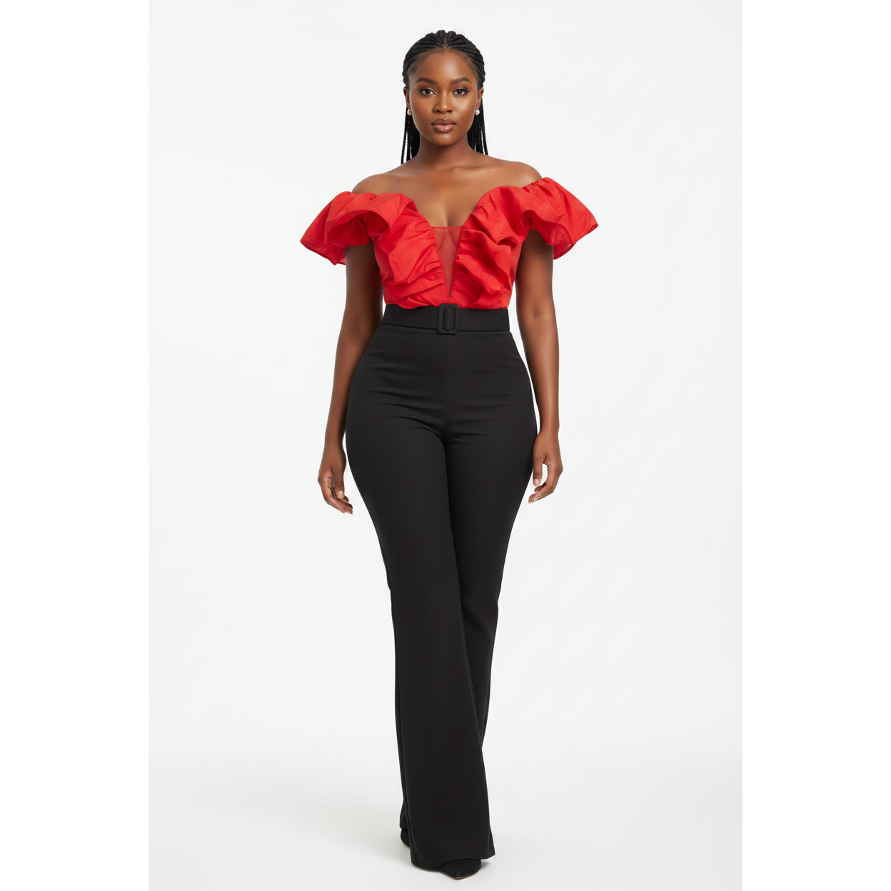 Open Neck Puff Shoulder Bodycon Jumpsuit