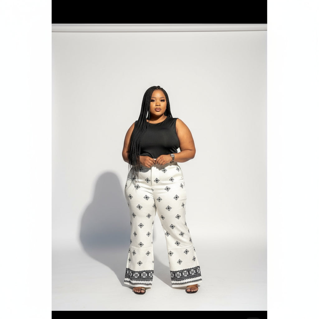 High Waisted Embroidered Linen Pants