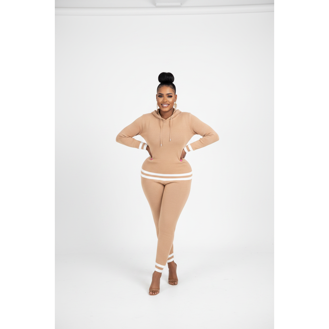 Striped Solid Color Tracksuit Set