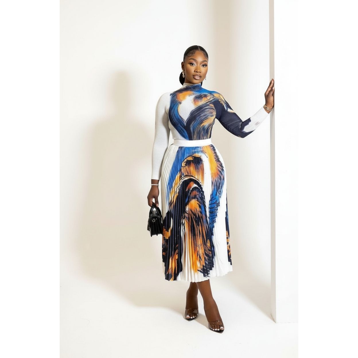 Sexy Floral Pleated Skirt and Top Set.