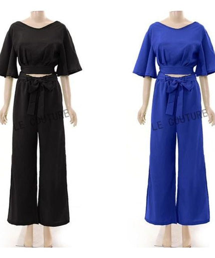 Short Sleeve V-Neck Top and Pant Set