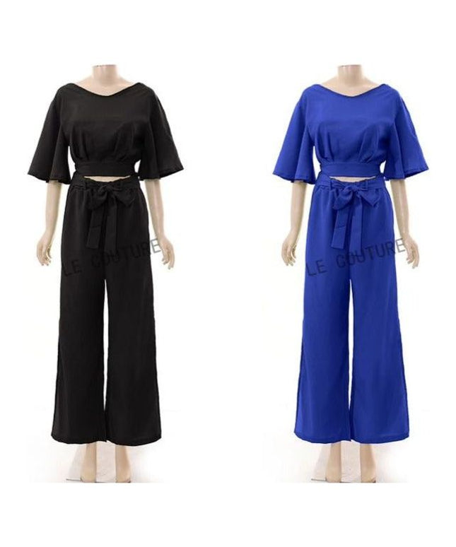 Short Sleeve V-Neck Top and Pant Set