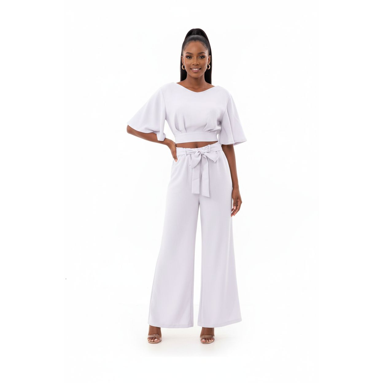 Short Sleeve V-Neck Top and Pant Set