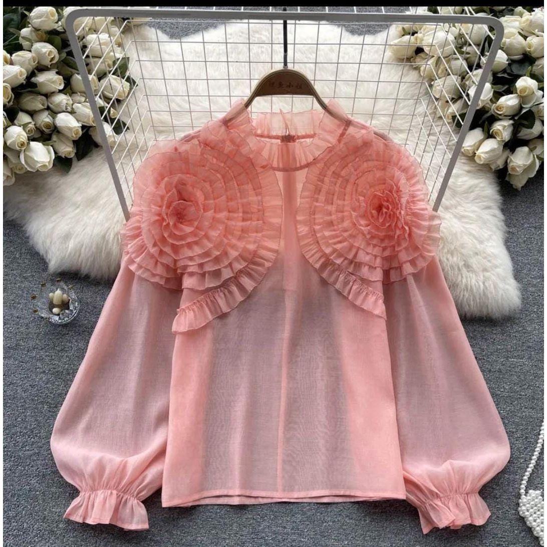 Long Sleeve Lace Flower Top