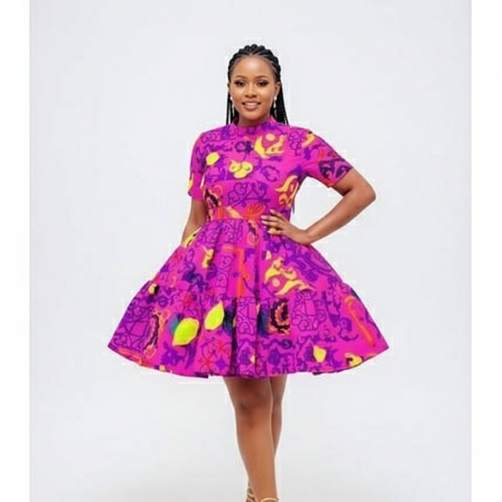 African Print Floral Dress