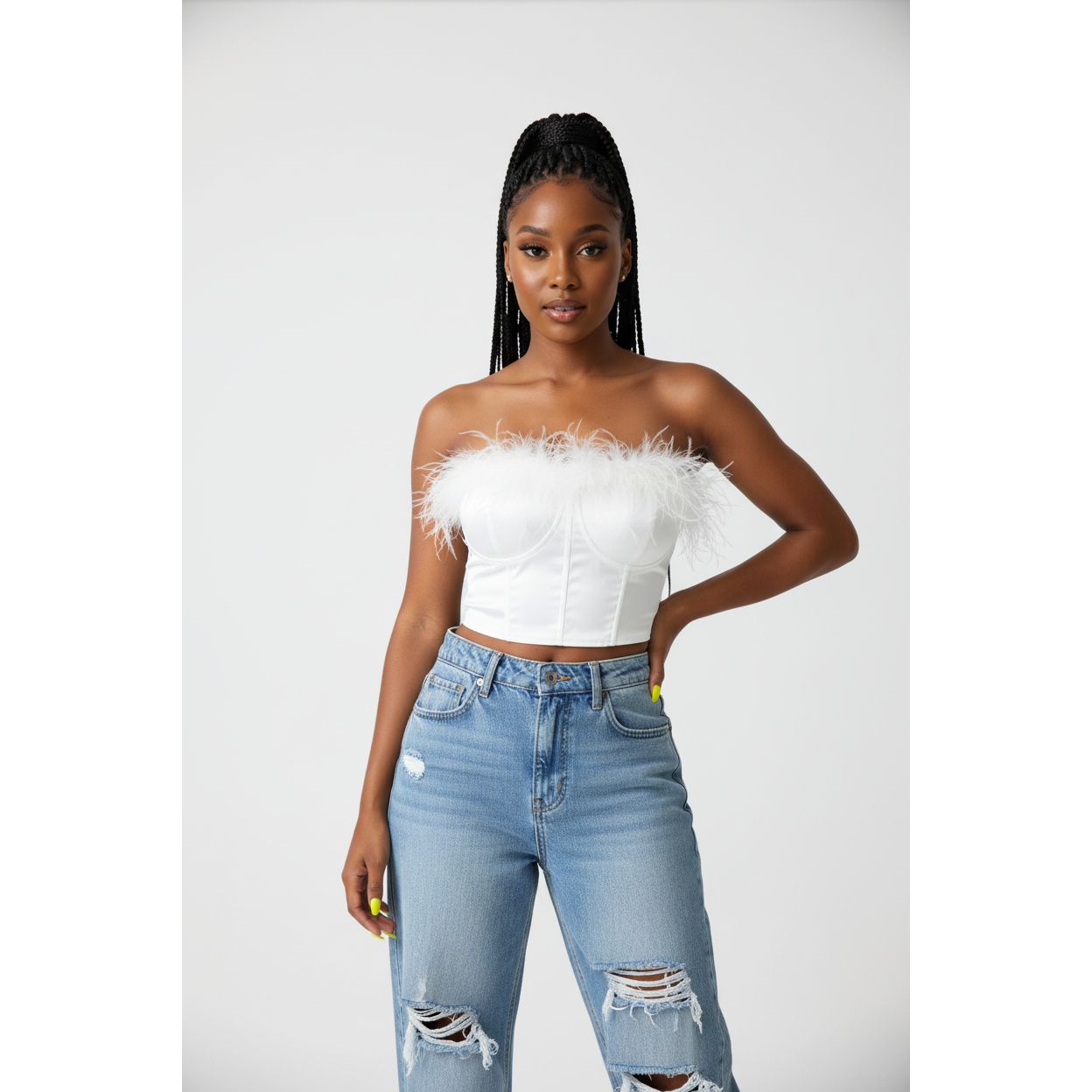 Sleeveless Feather Crop Top